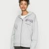 Even&Odd Damen EMBROIDERED OVERSIZED HOODED ZIP JACKET - Sweatjacke - Mottled Light Grey