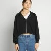 Even&Odd Damen Ribbed Zip Though Hooded Sweat Jacket - Sweatjacke - Black