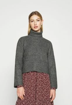 Even&Odd Damen CROPPED BOXY ROLL NECK - Strickpullover - Mottled Dark Grey