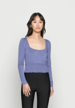 Even&Odd Damen SHIRRING DETAIL LONG SLEEVE CROP WITH GATHER - Langarmshirt - Blue