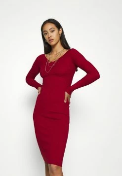 Even&Odd Damen KNIT V NECK MIDI BODYCON DRESS - Etuikleid - Red