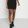 Even&Odd Damen Basic Mini Ribbed Skirt - Bleistiftrock - Black