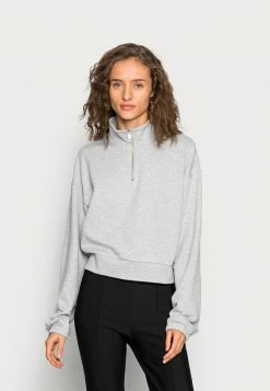 Even&Odd Damen CROPPED WITH HALF ZIP COLLAR - Sweatshirt - Mottled Light Grey