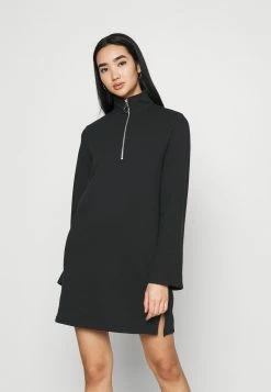 Even&Odd SWEAT HIGH NECK MINI DRESS WITH HALF ZIP THROUGH - Freizeitkleid - Black | Damen